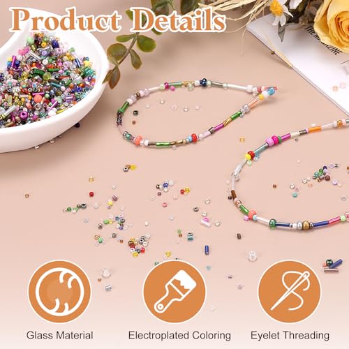 MECCANIXITY 5000 Pcs Mixed Glass Seed Beads, 1.5-6mm Mini Loose Glass Bugle Spacer Bead Embroidery Beads for DIY Craft Projects Earrings Necklaces Bracelets Jewelry Making, Coffee Color - color: Coffee Color