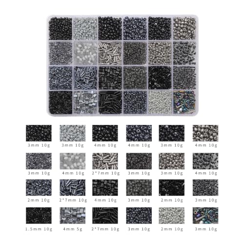 24 Grid Black Glass Seed Bugle Tube Beads Kit for Jewelry Making DIY Craft - color: black, size: 24 Grid