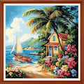 Redxing Counted Cross Stitch Kit for Beginners,Unprinted Needlepoint Kits for Beginners Cross Stitching Embroidery Kit 11CT Stitches kit-Seaside Scenery 18x18 inch - color: Setpattern07