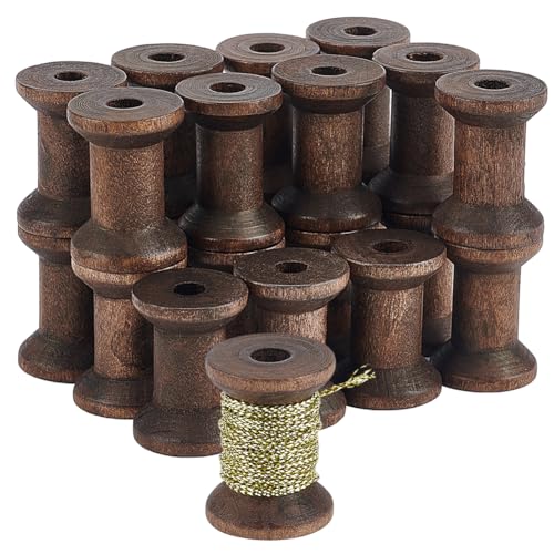 BENECREAT 30Pcs Antique Wooden Empty Spools, 1.18" Empty Thread Spools Wooden Ribbon Spools Bobbins for Wire Weaving Arts DIY Wood Projects, Coconut Brown - color: Coconut Brown