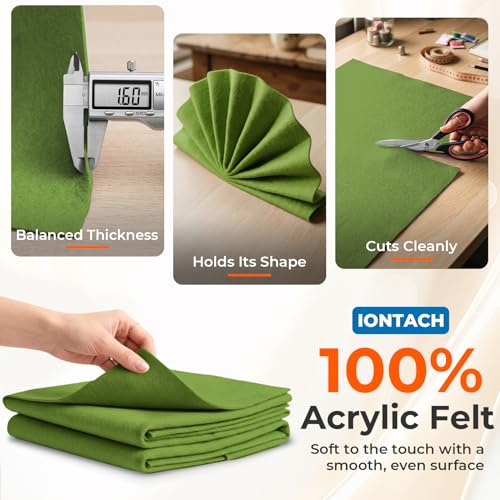 IONTACH 18" X 18" Soft Felt Sheets 1.6mm Thick (2 Packs, Moss Green) - color: Moss Green