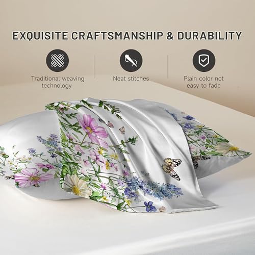 Satin Pillowcase for Hair and Skin Watercolor Wildflowers Butterfly Super Soft and Cooling Similar to Silk Pillow Case 1 Pack with Hidden Zipper Silky Soft Zippered Satin Pillowcase20 x30 - color: Watercolor Wildflowers Butterfly