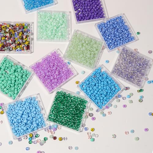 11200pcs Glass Seed Beads for DIY Crafting Bracelet Necklace Embroidery Jewelry Making Supplies (3mm, 400pcs/Color, 28 Colors, Blue Scheme) - color: Blue
