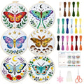 BEUNITONE 6 Set Moth Embroidery Kit for Adults Beginners, DIY Needlepoint Craft Kits with Instructions and Hoops, Complete Starter Set for Adults, Handmade Embroidery for Gifts and Home Decor 20x20cm - style: Moth