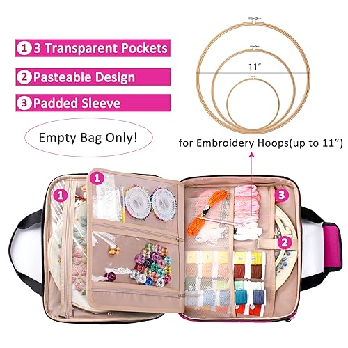 Large Embroidery Bag, Cross Stitch Organizer & Needlepoint Project Bag - color: Power Pink