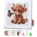 Cattle Stamped Cross Stitch Kits for Adult Beginner with Wooden Frame - color: Highland Cattle