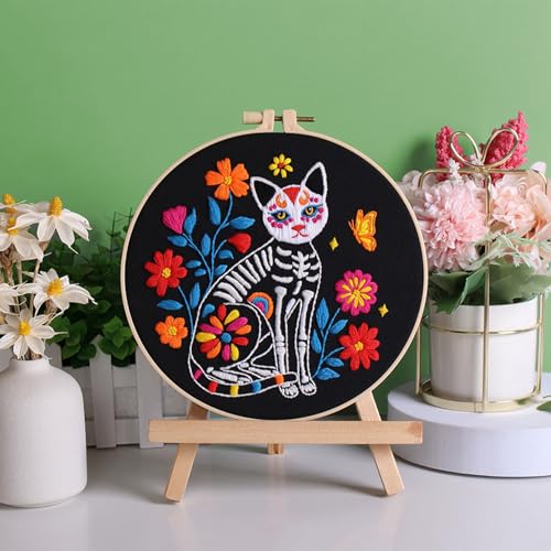 Louise Maelys 3 Set Halloween Skull Embroidery Kit for Beginners - color: skull flower