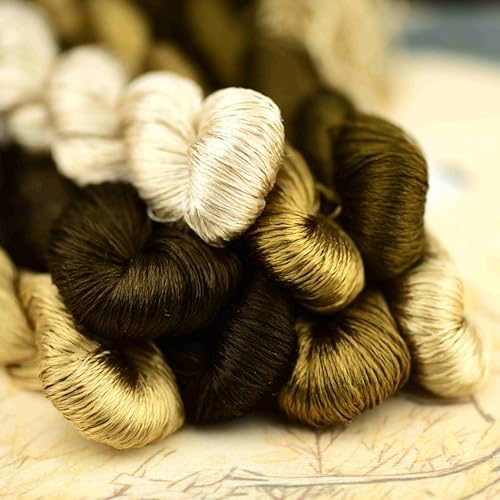 Natural Mulberry Silk Embroidery Thread, 8 Colors, 110m Each, Hand-Dyed Silk Floss for Detailed Needlework, Luxury Handmade Embroidery Set（12） - color: 12