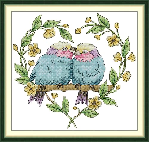 CaptainCrafts Cross Stitch Kits Snowman Counted Unprinted Fabric Cross Stitching DIY Needlecrafts Embroidery Kit for Adults Beginner (White, Birds in Love) - color: Birds in Love, style: White