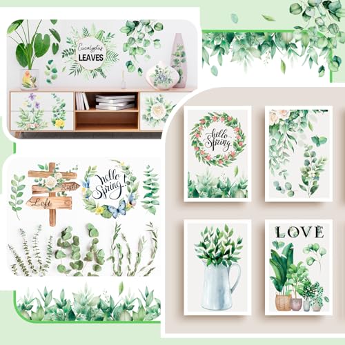 BBTO 12 Sheets Rub on Transfers for Crafts Wood Furniture DIY, 5.5" x 5.7" - style: Eucalyptus Leaf