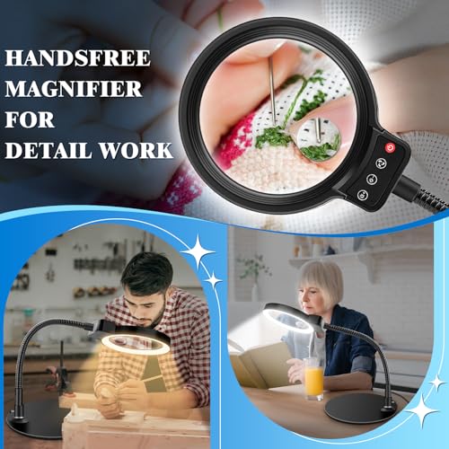 10X 30X Magnifying Glass with Light and Stand, LED Desk Lamp for Close Work - color: Black