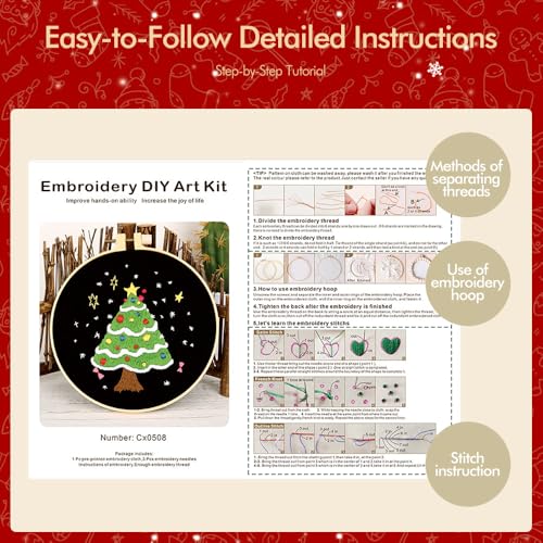 wtisan Christmas Embroidery Kit, Cross Stitch Kits for Beginners, Needlepoint with All Tools & Instructions, Stamped Hand Embroidery Starter Kit for Holiday Crafts & Xmas Home Decor, W16 - color: W16, size: 1 Pack