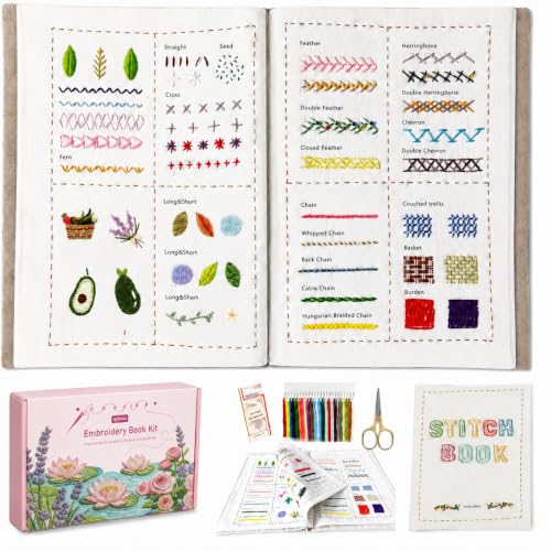 spicssa Beginner Embroidery Stitch Book Kit, 79 Stitches, Video Tutorials
