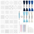 64 Pcs Sashiko Kit - 30 Sashiko Templates, 8 Skeins Sashiko Thread, Needles, Water Erasable Pens, Thimble & Seam Ripper for Japanese Embroidery, Hand Quilting & Mending