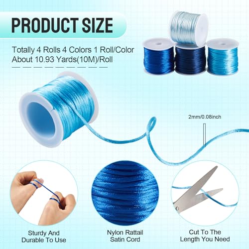 Elecrelive 40 Yards Rattail Satin Cords Blue Nylon String Beading String - color: Blue, 2mm