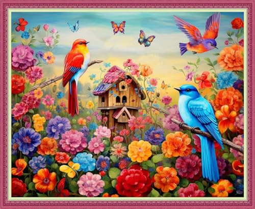 Disnesart Cross Stitch Stamped Full Embroidery Kits DIY 11CT Cotton Thread Printed DIY Needlepoint Kits Craft Needlework Set Cross-Stitch Stamped Sets-Flower Bird Home 16x20 inch - color: Stylepattern11