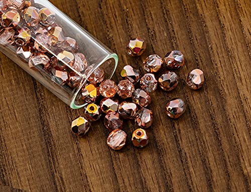 100 pcs of Faceted Fire Polished Pressed Czech Glass Beads 4mm (0.16in), Crystal Copper Capri Apollo 00030-27101 BCV - color: Crystal Copper Capri Apollo