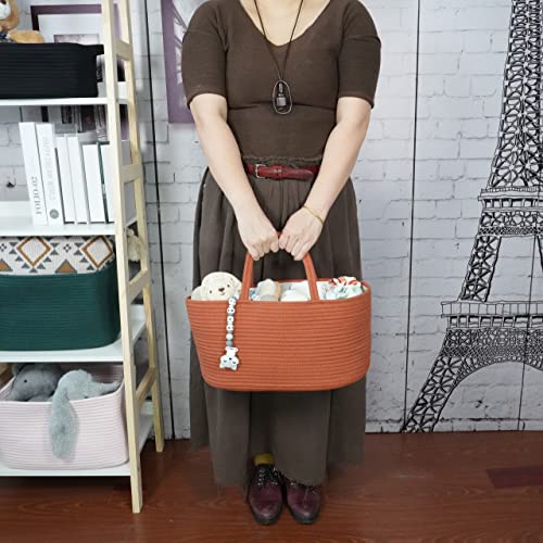 XUANGUO Large Cotton Rope Baby Diaper Caddy Organizer Basket Rust - color: Rust, size: Large