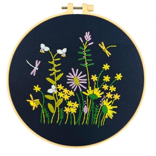 TINLOK Ideal Embroidery Kits for Beginners,Wildflower Garden Pattern, 8.4 inch,DIY Handmade Needlework Set,Hand Embroidery kit,Needlepoint Kits for Adults,Wonderful Gifts for Family or Female Friends - style: Floral