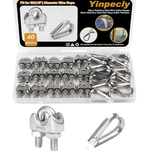 20Pcs 1/8'' M3 Wire Rope Clamps 20Pcs M3 Wire Rope Thimble - size: M3 - 1/8”