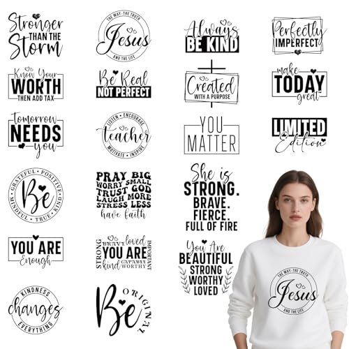 Inspirational Quotes Iron on Transfer - 20Pcs DTF Transfers Ready to Press, Motivational Sayings Iron on Patches Decals, Positive Heat Transfer Stickers for DIY Tshirts Clothes Hoodies - color: Inspirational Quotes 225