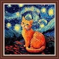 Dimensean Counted Cross Stitch Kit for Beginners, 11CT Unprinted Cross-Stitch Kit Easy Patterns Needlepoint Kit Cross Stitching Embroidery Kit Supplies-Cat Watching Van Gogh's Starry Sky 18x18 inch - color: Patterns19
