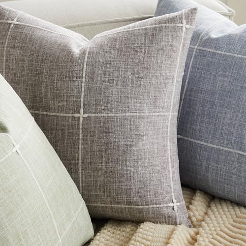 2 Packs Grid Embroidery Throw Pillow Covers 20x20in Brown - color: Brown, size: 20" x 20" (Pack of 2)
