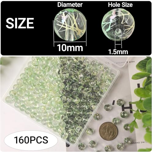 10mm Hand-Drawn Glass Beads Bulk 160pcs Yellow Green Round - color: Yellow&Green 10mm