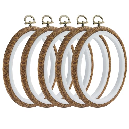 Marvexi 5Pcs Oval Embroidery Hoops 4.3"x5.3", Vintage Cute Faux Wood - style: 4.3" x 5.3"