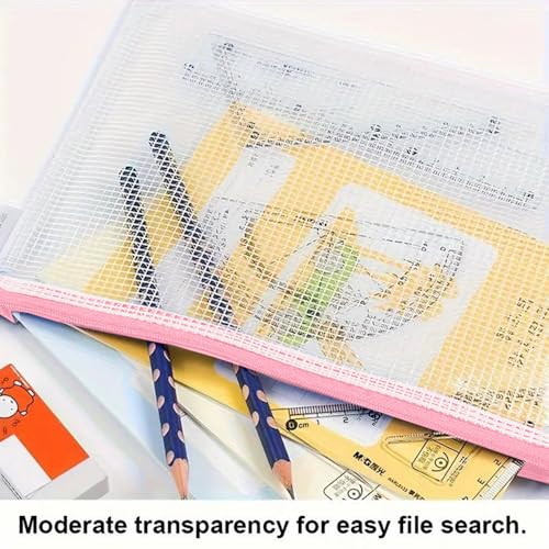 Mesh Zipper Pouch Bag, A3 Zipper File Bag for Organizing Storage, Waterproof, Pink, 17" x 12"/44cm x 32cm - color: Pink