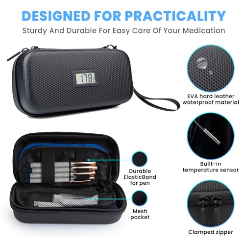 Insulin Cooler Travel Case with Temperature Display - Diabetic Travel Case Refrigerated Medicine Cooler Storage Bag with 2 TSA Approved Ice Pack for Daily and Trip (Black) - color: Black - Bag