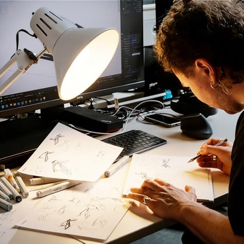 White Desk Lamp with Clamp, Extra-Tall Adjustable Metal Swing Arm, 3000K - color: White, size: 3000K Warm Light-Extra Long Swing Arm