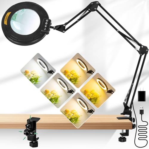 Magnifying Glass with Light and Clamp, 4.2in 12X Extended Arm - size: 4.2IN
