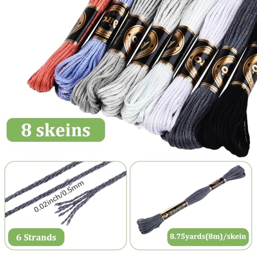 8 Skeins 6 Strands Colorful Embroidery Floss Variegated Cross Stitch Thread Polyester Gradient Friendship Bracelet String Yarn Threads Bulk for Sewing Jewelry Craft Crochet Cloth Bracelets - color: Light Gray, size: 70 Yards