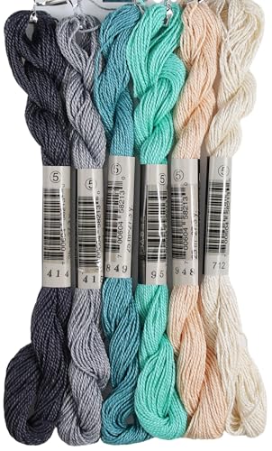 KCS 162 Yards(150 Meters) Mercerized Pearl Cotton Crochet Needlepoint Thread,Size 5,6 skeins,Mixed Color 16 - color: 6color16, size: 6 skeins