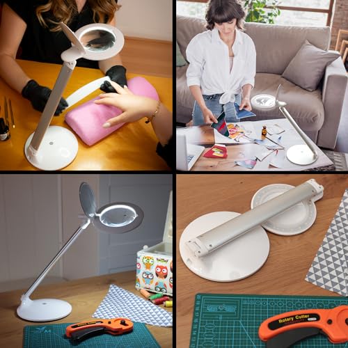 Daylight Company Halo Go Magnifier Lamp, Rechargeable USB, Portable, Lightweight, Desk Lamp Reading, Hobbies, Sewing, Crafts, Nail Salon, Handcrafts and More, Colour Temperature: 6,000 K, White - style: Modern