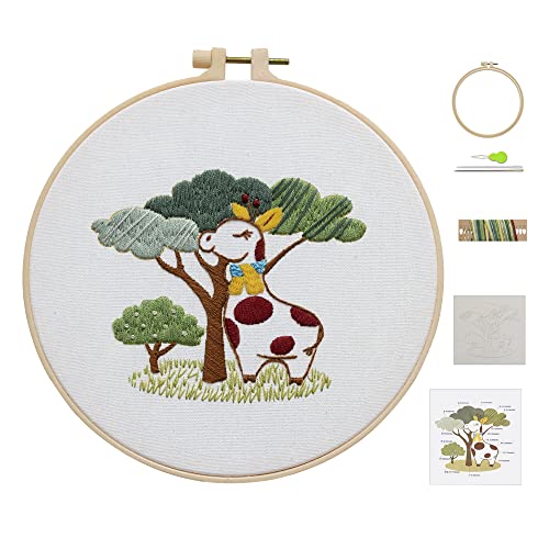 Ebherys Level 1 Embroidery Kits for Beginners and Adults, Different Animals Pattern, 1set as a Pack, inculde 1 Hoop, Instruction and Enough Threads, Easy and Basic Stitches (Giraffe) - color: Giraffe