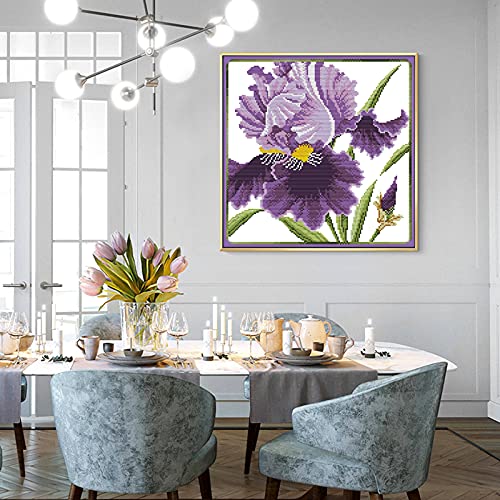ITSTITCH Stamped Cross Stitch Kits for Beginners Full Range of Crossstitching Preprinted Pattern Kids or Adults, Embroidery Needlepoint Starter 14CT 2 Strands-Purple Blossoms,13''x13'' - color: Purple blossoms,13''x13''
