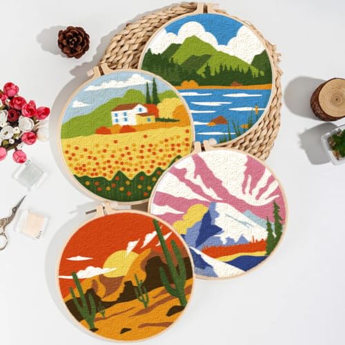 ORIGACH 4 Pack Landscape Embroidery Kit for Beginners - color: Landscape