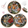 LB Red Floral Embroidery Kit for Beginners Adults,Tiger Stamped Patterns - color: Yellow Green