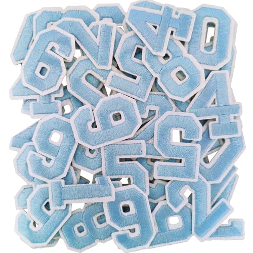 50 Pcs Iron on Numbers Patches for Tote Bags Hats Clothing Light Blue - color: Light Blue, size: Numbers Only