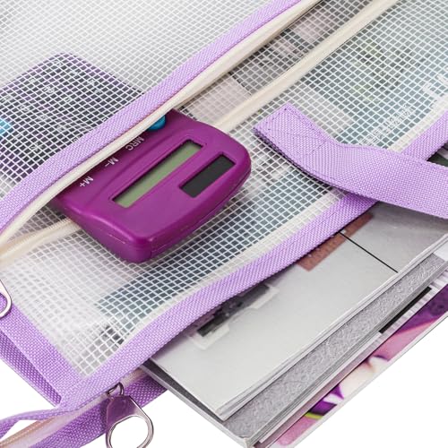 Hedume 3 Pcs A3 Project Bags, Clear Mesh Sewing Bag with Zipper, Handle & Pockets, Clear Mesh Design Art Supply Bag Artwork Storage Organize for Artworks, Charts and Teaching Material Multipurpose