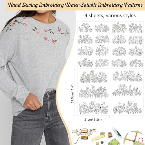 Water Soluble Embroidery Patterns, Stick and Stitch Paper for Sewing - style: Flower009