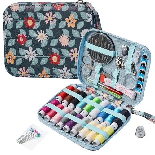 Printing Vines Sewing Project Kits,Travel Portable Sewing Set with Zipper Sewing Case,87 PCS Professional Sewing Supplies Accessory for Adults,Emergency, Home - color: 87PCS-Vines