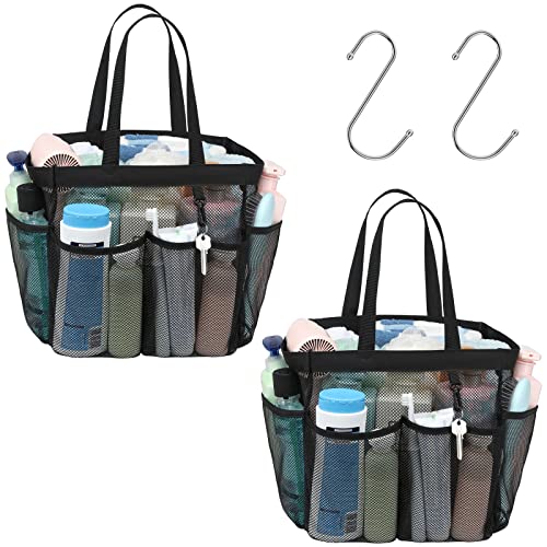 Mesh Shower Caddy Portable - 2 Packs, Extra Large Shower Bag for Dorm - color: 2 Pack Black, size: XL (Dorm Caddy)