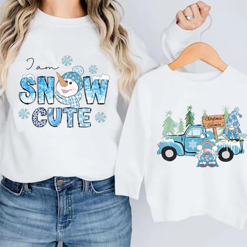 4 Packs Christmas Iron on Patches for Clothing Blue Theme Xmas Iron on Transfer Stickers Cute Dwarf Snowman Snowflake Car Design Ready to Press Decal Heat Transfer Vinyl Appliques for DIY Clothing - color: J