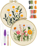 ERKOON Punch Needle Kit Adults Beginners, 2 Pcs DIY Easy Flower Embroidery Set for Starter Art Craft, Needling Punching Project with Patterns, Tools, Yarns, Hoop, Instruction (Daisies) - color: Daisies