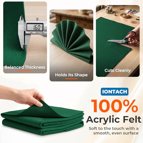 IONTACH 18" X 18" Soft Felt Sheets 1.6mm Thick (2 Packs, Hunter Green) - color: Hunter Green