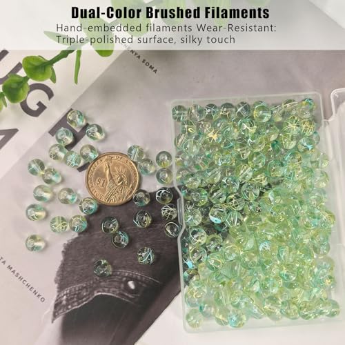 8mm Hand-Drawn Glass Beads Bulk 200pcs Yellow&Sky Blue Round - color: Yellow&Sky 8mm
