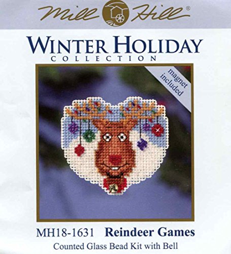 Reindeer Games Beaded Counted Cross Stitch Christmas Ornament Kit Mill Hill 2016 Winter Holiday MH181631